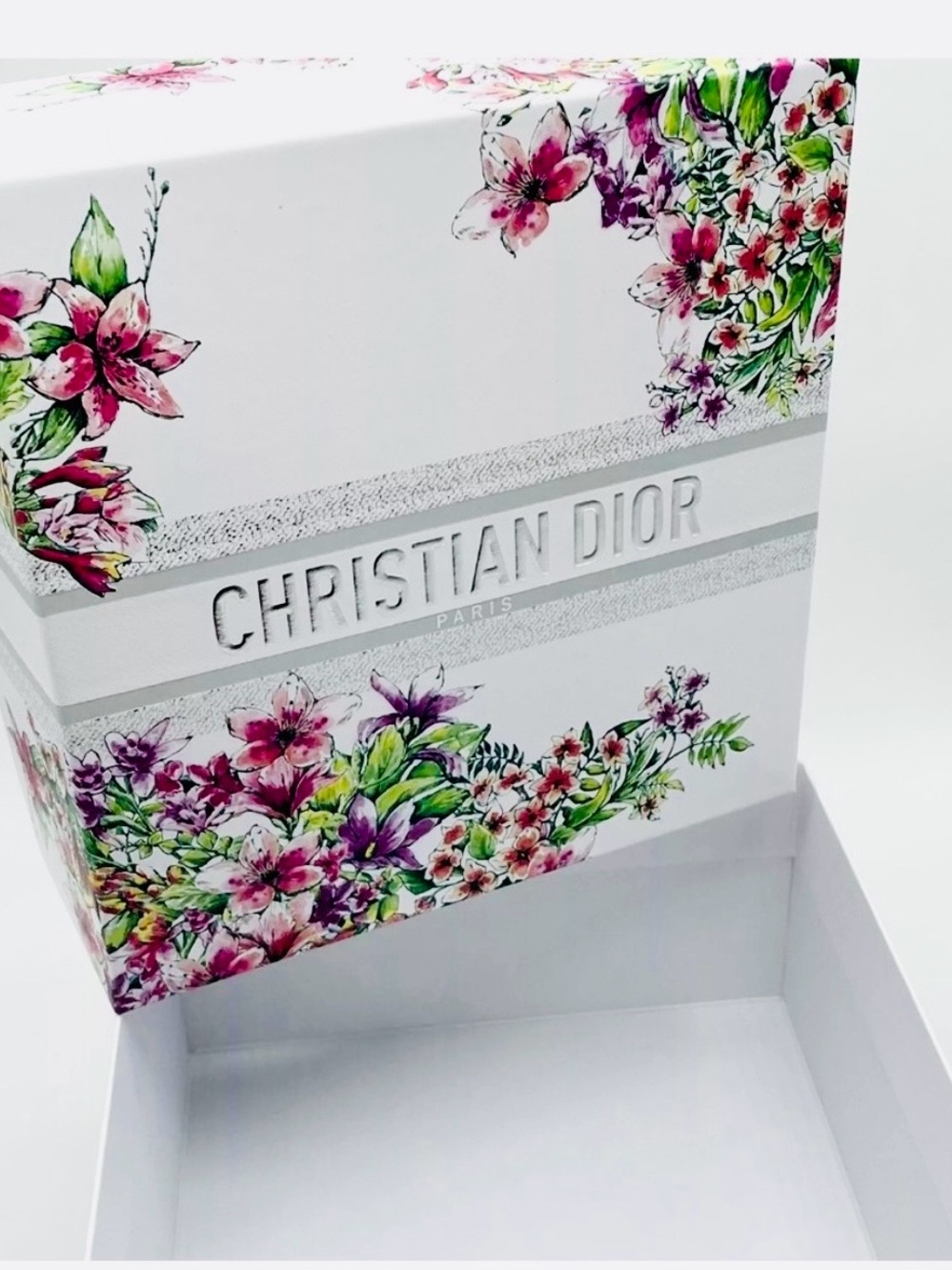 CHRISTIAN DIOR FLORAL GIFT BOX WITH RIBBON NEW IN PACKAGING 8”x 8"x 4"